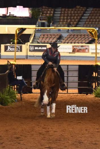 Mandy McCutcheon and the sorrel stallion Always Gotyer Gun owned by McQuay Stables Inc