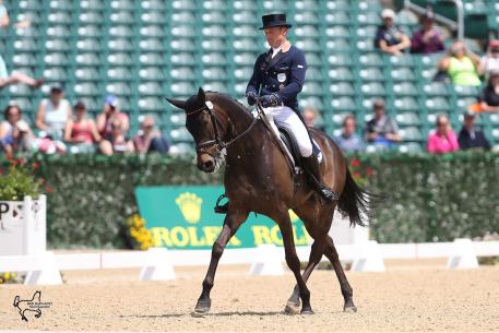 Michael Jung of Germany and Fischerrocana FST claimed a large lead during the first day of dressage at the Rolex Kentucky Three-Day Event, presented by Land Rover
