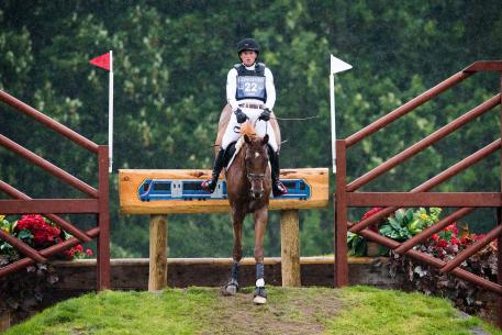 Cross Country leader Michael Jung (GER) looks set to make it three European titles in a row after a faultless performance on fischerTakinou at the Longines FEI European Eventing Championships at Blair Castle in Scotland (GBR), and has also put the German team way out in front. (Jon Stroud/FEI)