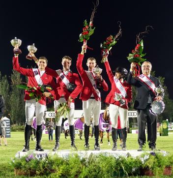 Thw winning Team in Lisbon was Belgium: Constant Van paesschen,Fabienne Daigneux Lange, Jos Verlooy, Nicola Philippaerts and Che d'Equipe Peter Weinberg.
