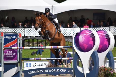 Canadian Isabelle Lapierre rides Cescha M to victory at the Longines FEI World Cup™ Jumping qualifier in Bromont (CAN), Sunday 6 August 2017.