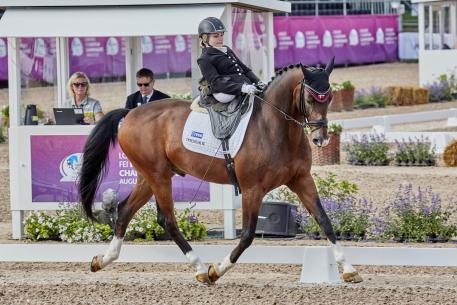 Denmark's Stinna Tange Kaastrupd with Horsebo Smarties takes gold in the Grade II freestyle to achieve one of the highest marks of the Longines FEI European Championships in Gothenburg (SWE) 2017, with 77.06% 