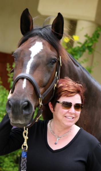 Tami Hoag with her horse at home in Palm Beach, Florida 