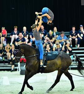 America’s Bodhi Hall and Michelle Gou claimed Pas-de-Deux gold at the inaugural FEI World Vaulting Championships for Juniors 2015 at Ermelo, The Netherlands. (FEI/Daniel Kaiser)