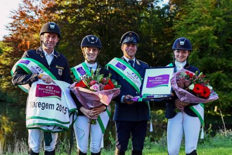 Germany scored its third win in FEI Nations Cup™ Eventing this season, this time at Waregem (BEL), from left to right: Andreas Dibowski, Annamaria Rieke, Andreas Ostholt and Julia Krajewski. 
