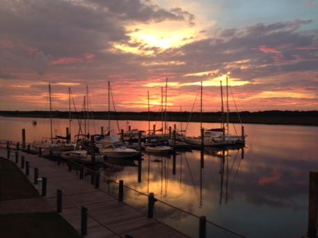 Bohicket Marina is the go-to place for the horse show community where they can grab a drink and sunset together on the dock.