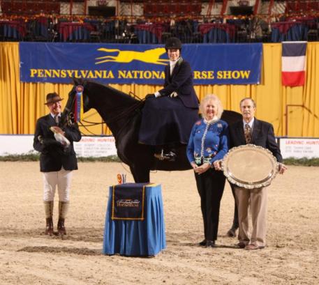 Ladies Sidesaddle Champion Devon Zebrovious & Quest receive their award from Mr. and Mrs. Richard L. Hornberger (c) Al Cook - alcookphoto.com