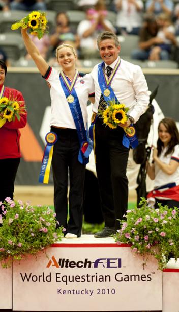 Great Britain's Joanne Eccles, pictured with her father John who is her lunger, took individual female Vaulting gold at the Alltech FEI World Equestrian Games™ 2010 in Kentucky, USA.  (Kit Houghton/FEI)