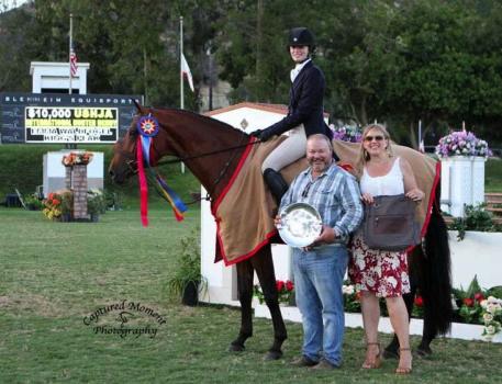 Emma Waldfogel and King's Peak, with Waldfogel's trainer Mark Bone  and Melissa Brandes of Blenheim EquiSports (Photo: CapturedMomentPhoto.com)