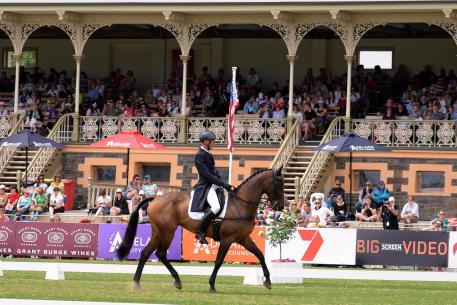 Megan Jones is in the lead after the dressage phase of FEI Classics™ at the Australian International 3 Day Event in Adelaide with Kirby Park Allofasudden - next stop Cross Country on 15 November. (Julie Wilson/FEI)