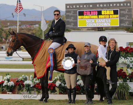 Nick Haness and Sachi Kawabata-Porto's Countdown win the 0,000 USHJA International Derby, honoring Arthur Hawkins, at the Blenheim Spring Classic III. Photo by McCool Photography