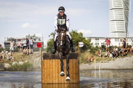 Peter Thomsen, Eventing team gold medalist at the 2008 and 2012 Olympic Games, rode Horseware’s Cayenne to individual second behind his team mate Andreas Dibowski for a German victory at leg six of the FEI Nations Cup™ Eventing in the unique Swedish seaside venue at Malmö. (Lotta Gyllensten/FEI)