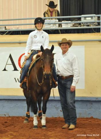Two-time U.S. Paralympian (2008 and 2012) and 2010/2014 Alltech FEI World Equestrian Games Athlete Rebecca Hart (Unionville, Pa.) with Pete Kyle and his horse Zins Smart Wrangler, donated by Pete and Tamara Kyle and owned by Pat Moore at the 2013 Para-Reining Demonstration. Photo by Lindsay Y. McCall