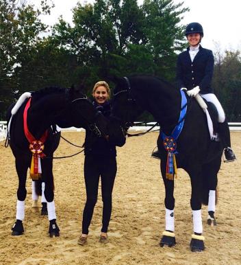 Caroline Roffman (left) and Rachel Hicks with Don Cartier and Fabio Bellini at the USDF Region 2 Championships.