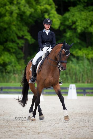 It’s three for three wins in the Junior Division and a 64.% in their inaugural Prix St. Georges for Regan Salm and Karat at the Hits On The Hudson Dressage Show. (Photo: Terri Miller) 