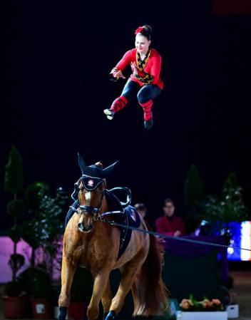 Simone Jäiser, Swiss national champion and businesswoman by day, won the last qualifier for the FEI World Cup™ Vaulting in Leipzig (GER), securing her spot at the series Final in Graz (AUT) on 19-22 February 2015. (im|press|ions/Pascal Duran/FEI)