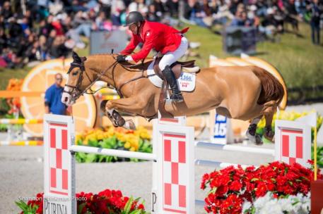 Yann Candele of Caledon, ON, and Showgirl, owned by The Watermark Group, were the lead-off riders for Canada in the $200,000 Furusiyya Nations' Cup at CSIO4* Ocala, Florida. Photo Credit - Shannon Brinkman Photography